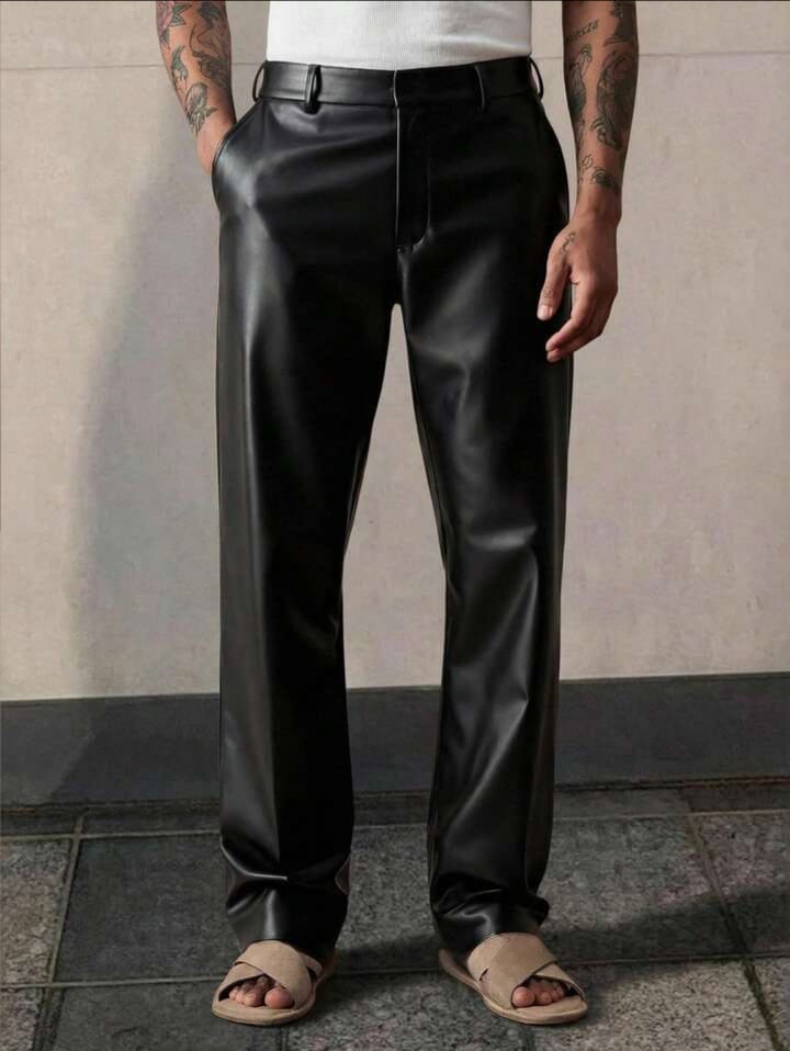 Men's Street Fashion Hip Hop PU Leather Pants Men Leather Pants Men Black Pants